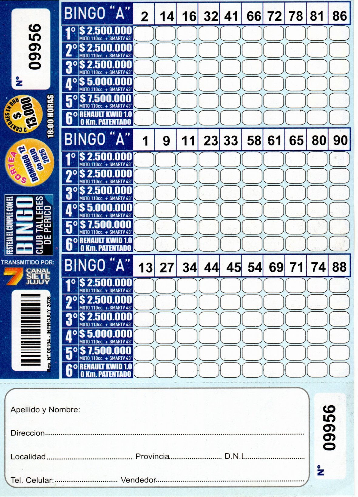 6 MINI Bingo TALLERES - Cartón 9956