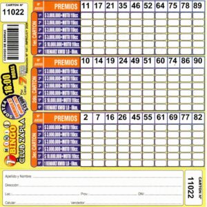 7 MINI Bingo ZAPLA - Cartón 11022