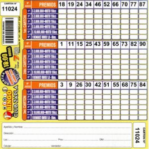 7 MINI Bingo ZAPLA - Cartón 11024