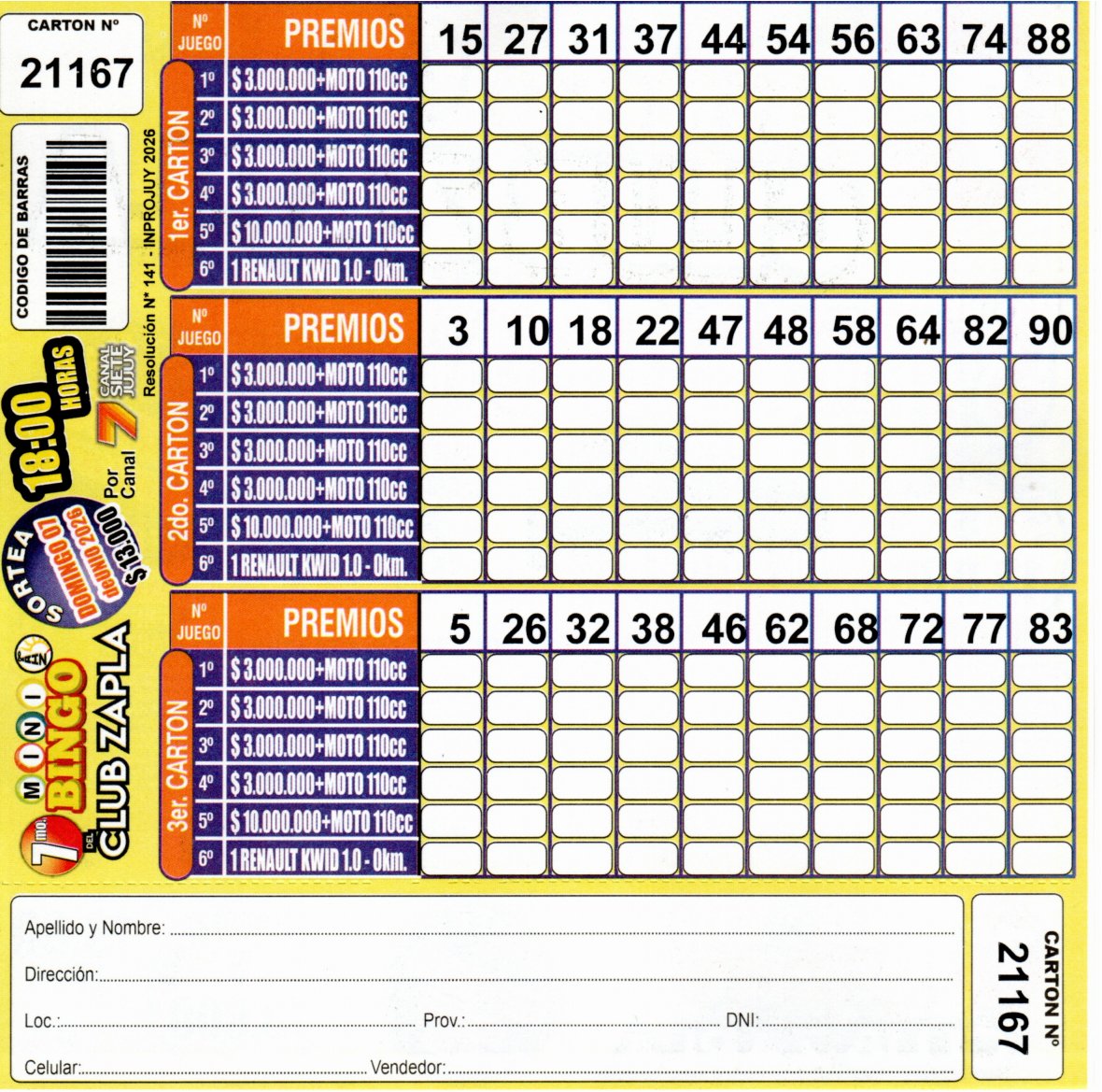 7 MINI Bingo ZAPLA - Cartón 21167
