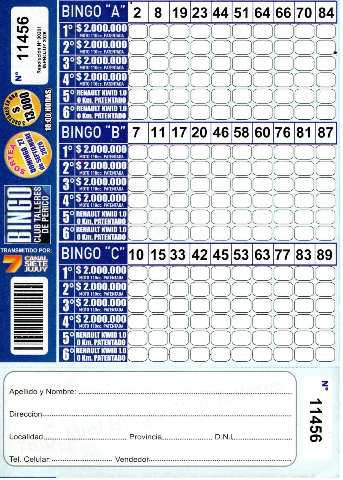 7 MINI Bingo TALLERES - Cartón 11456
