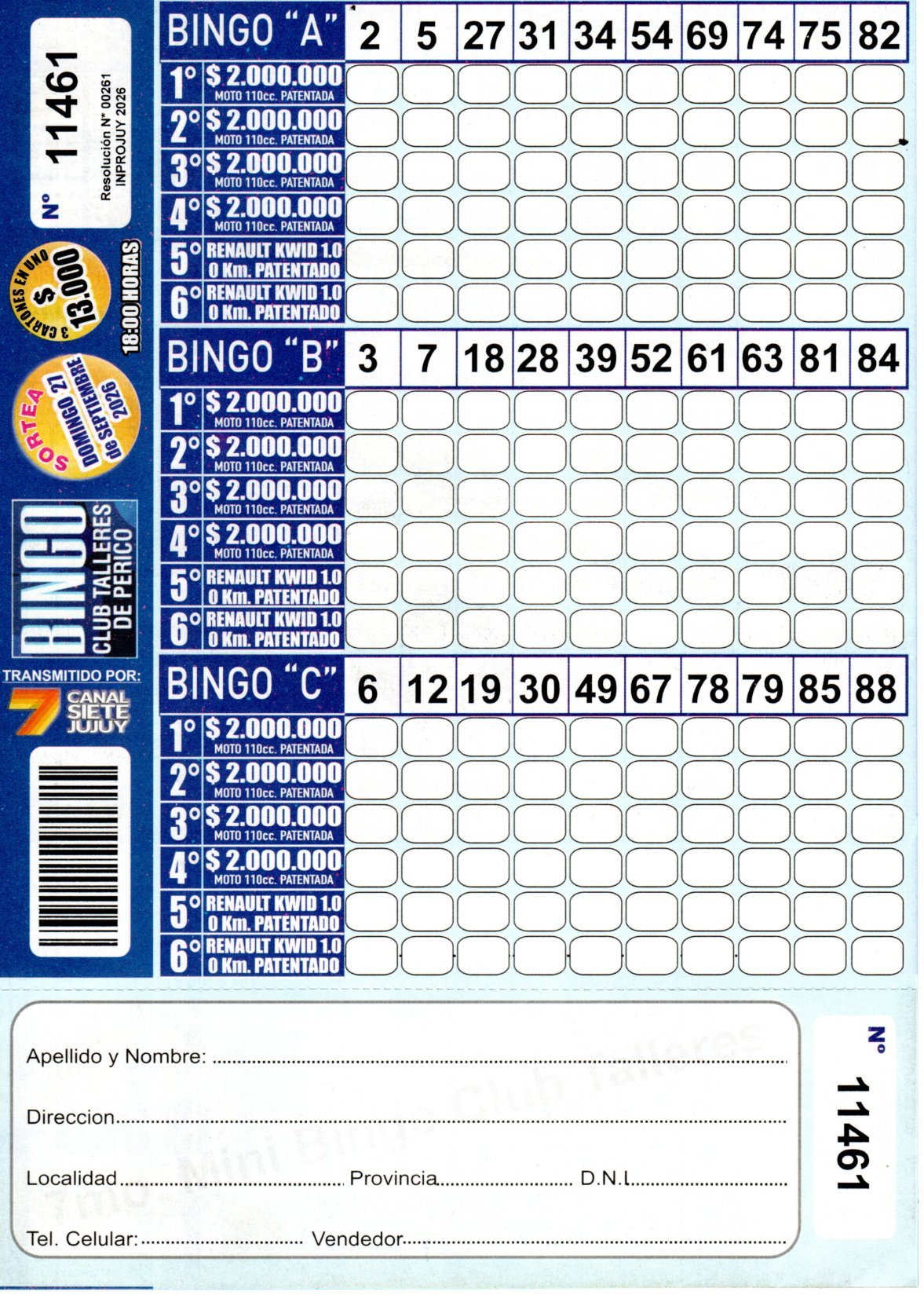 7 MINI Bingo TALLERES - Cartón 11461