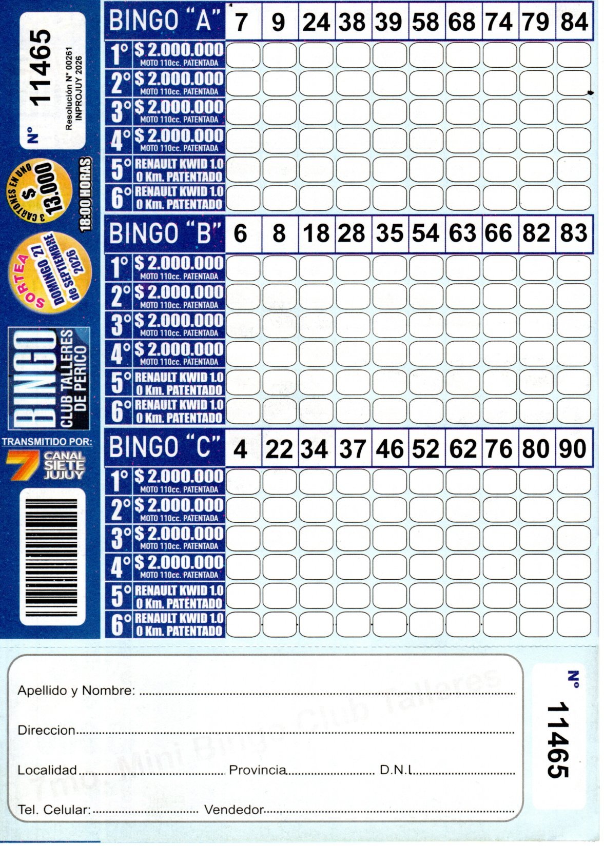 7 MINI Bingo TALLERES - Cartón 11465