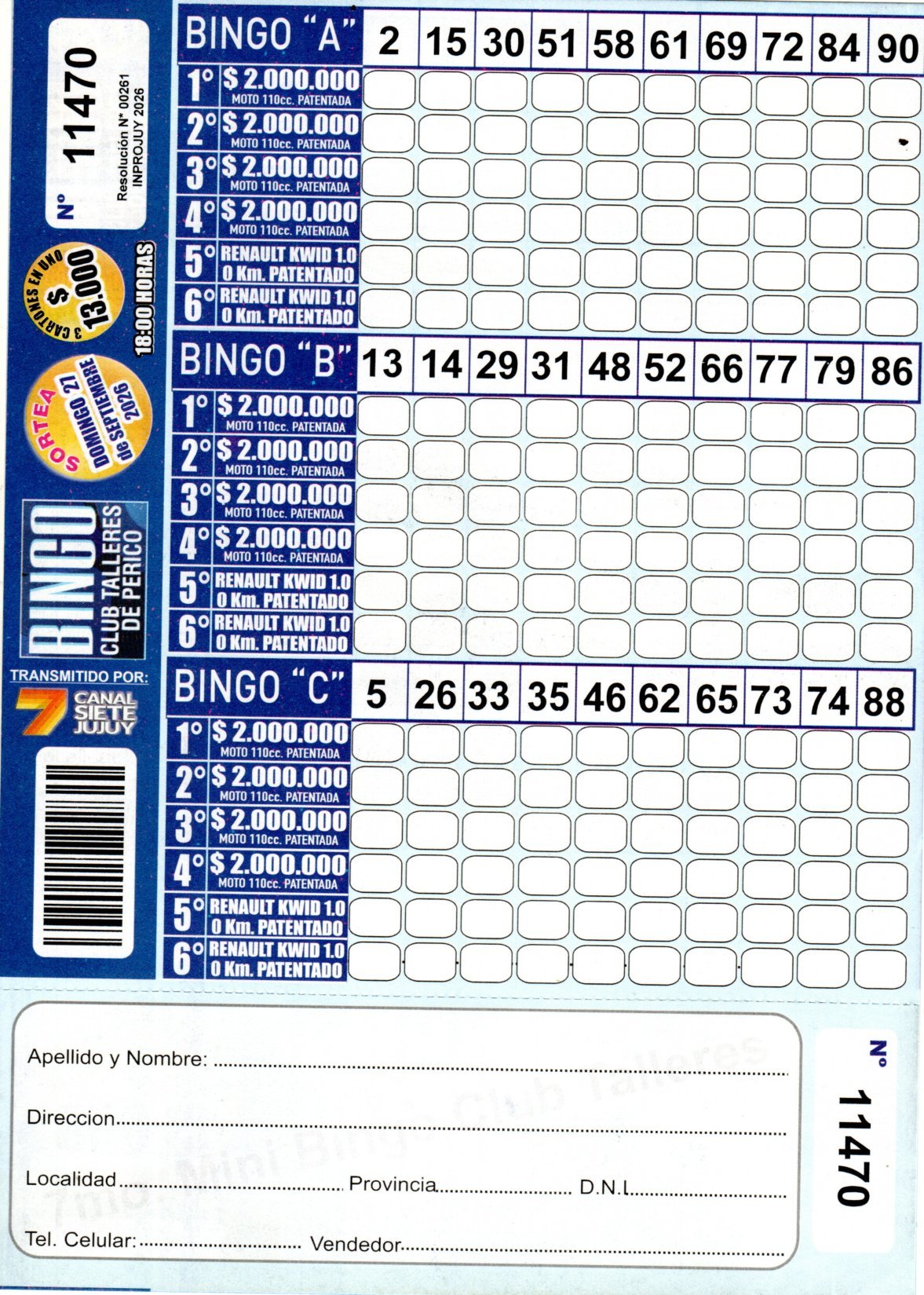 7 MINI Bingo TALLERES - Cartón 11470