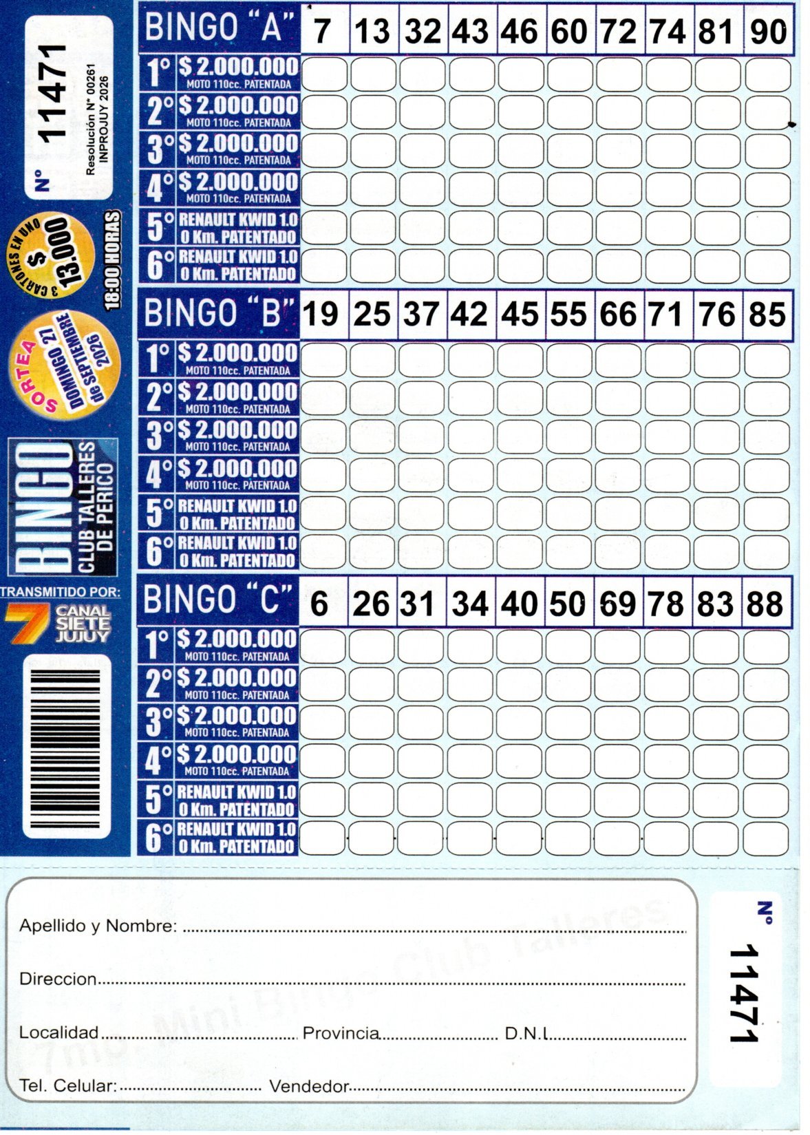 7 MINI Bingo TALLERES - Cartón 11471
