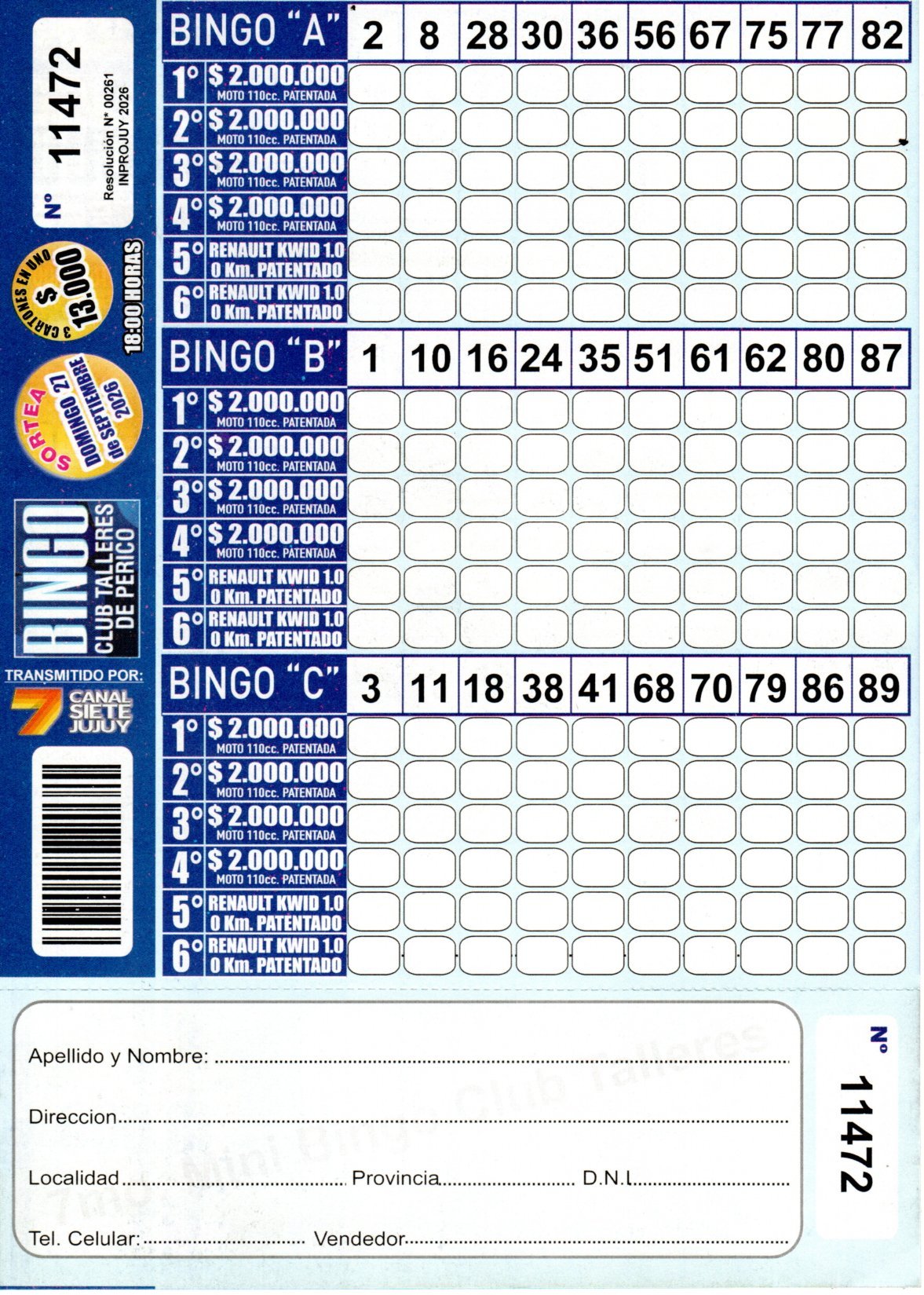 7 MINI Bingo TALLERES - Cartón 11472