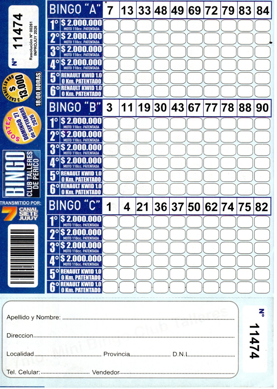 7 MINI Bingo TALLERES - Cartón 11474