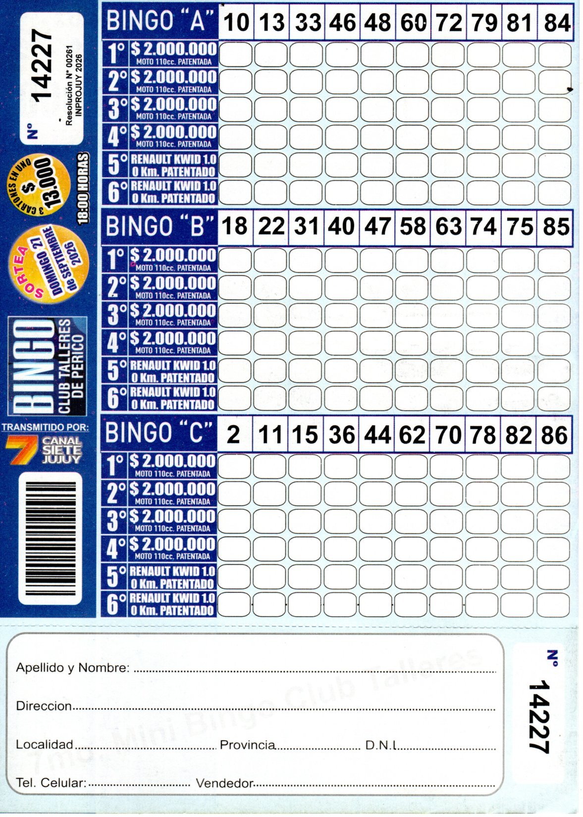 7 MINI Bingo TALLERES - Cartón 14227