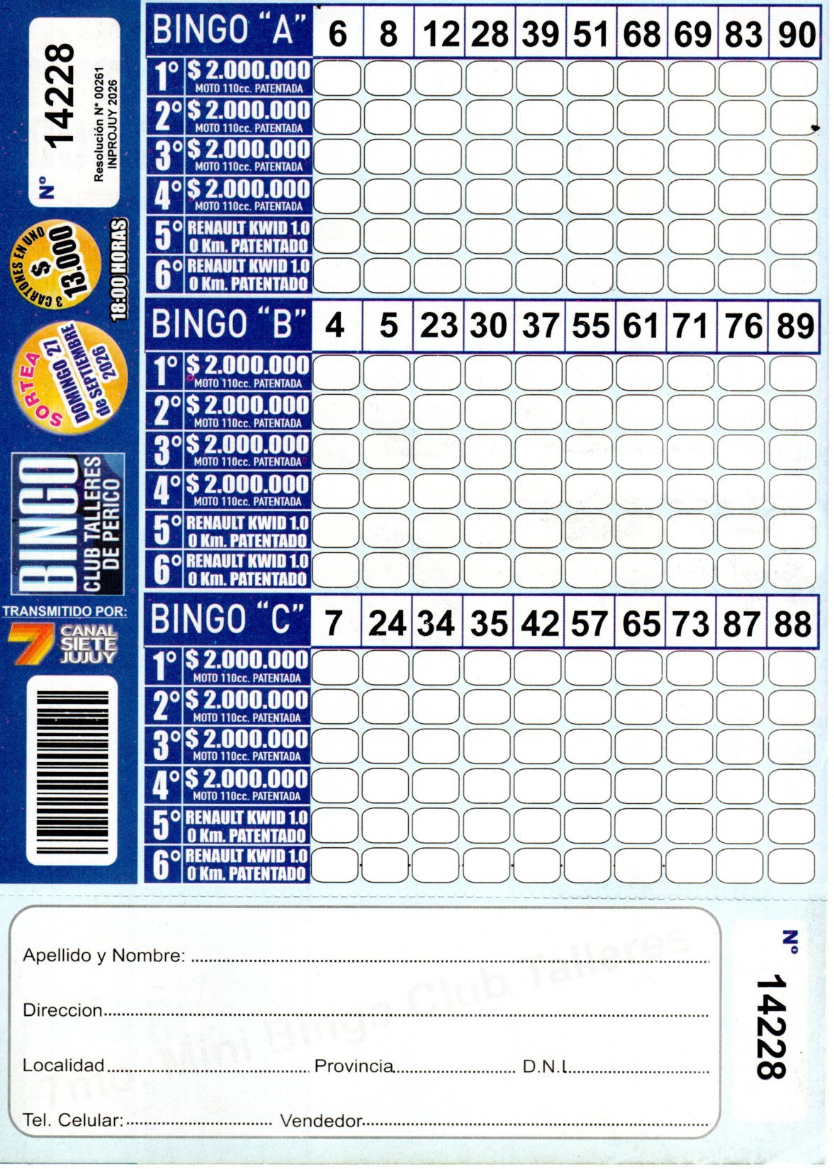 7 MINI Bingo TALLERES - Cartón 14228