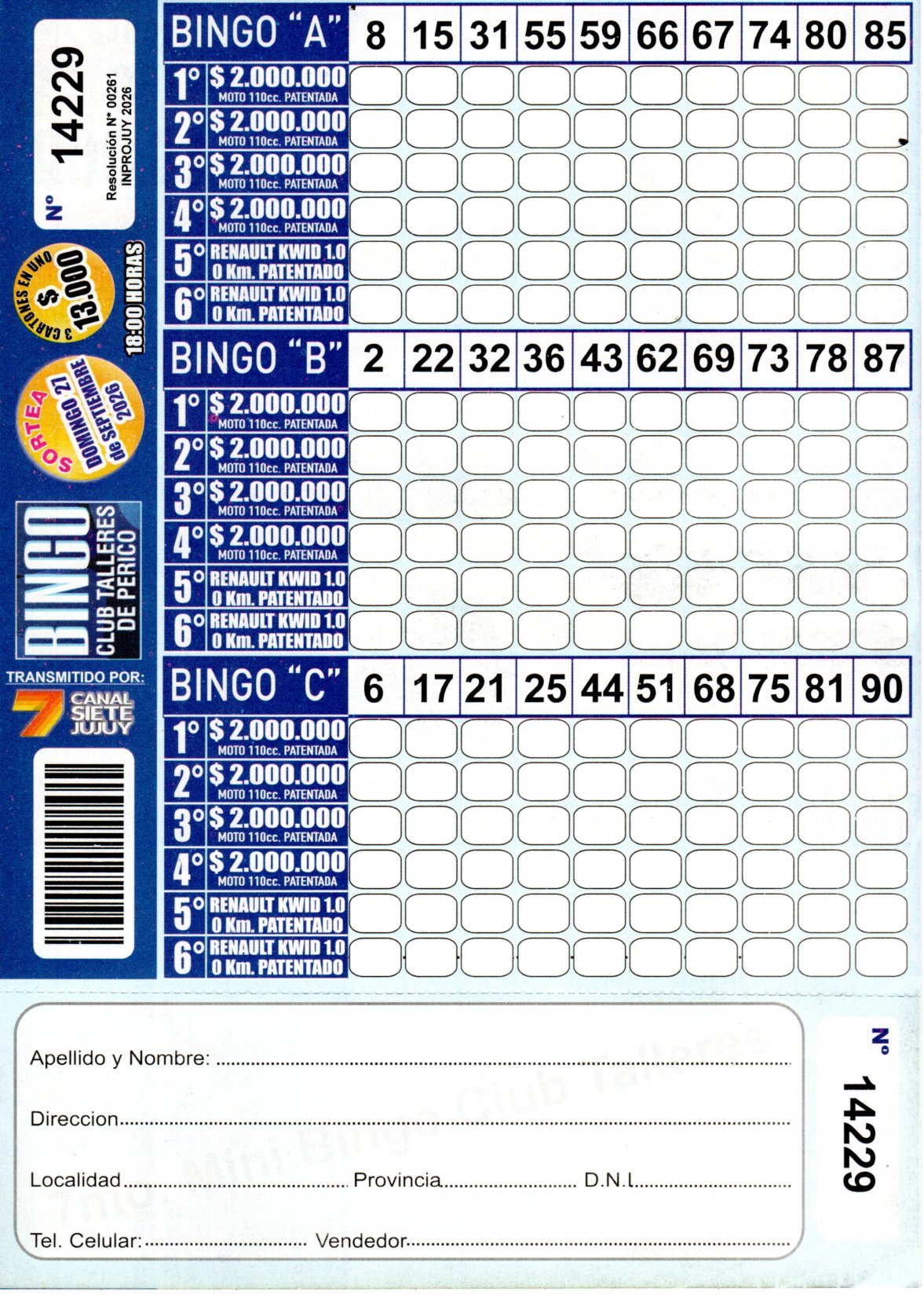 7 MINI Bingo TALLERES - Cartón 14229