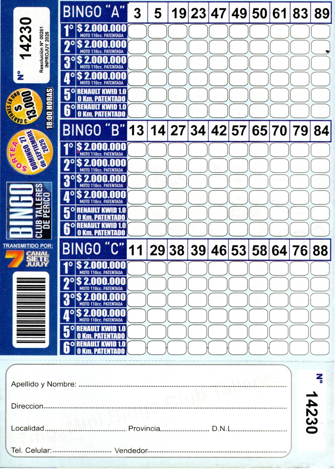 7 MINI Bingo TALLERES - Cartón 14230