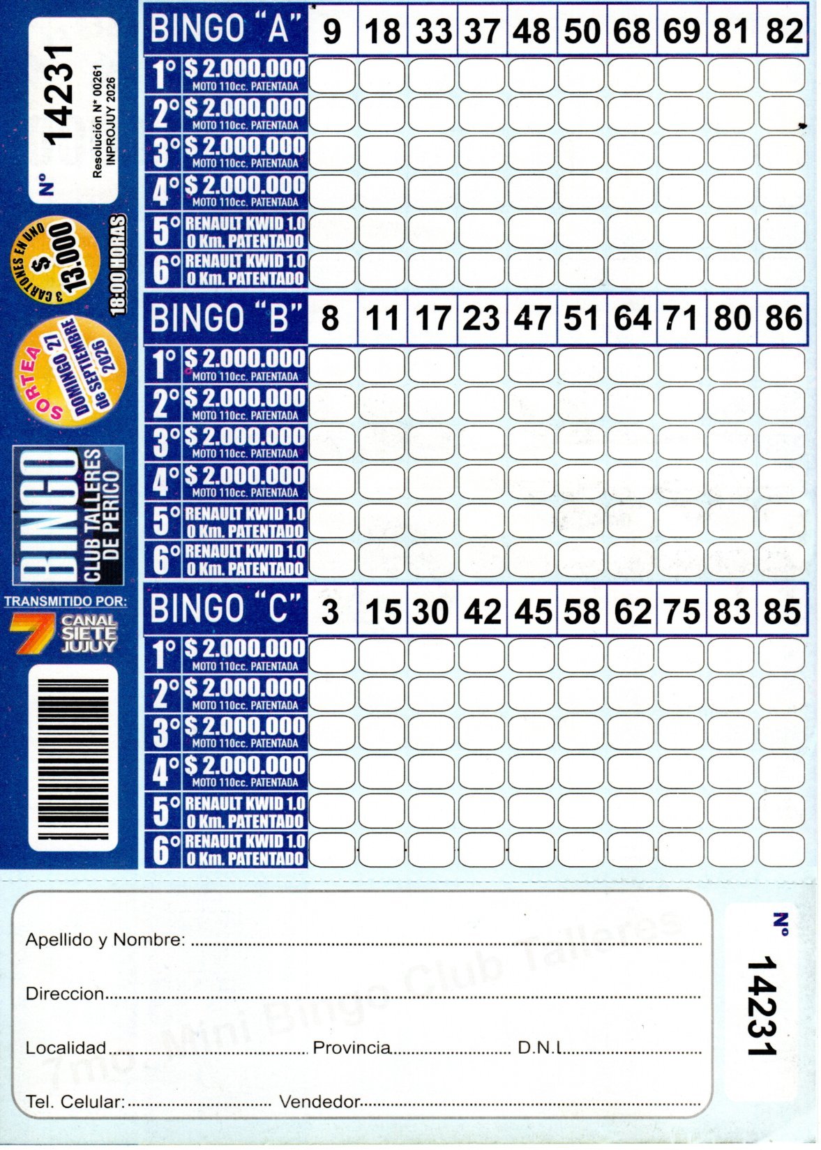 7 MINI Bingo TALLERES - Cartón 14231