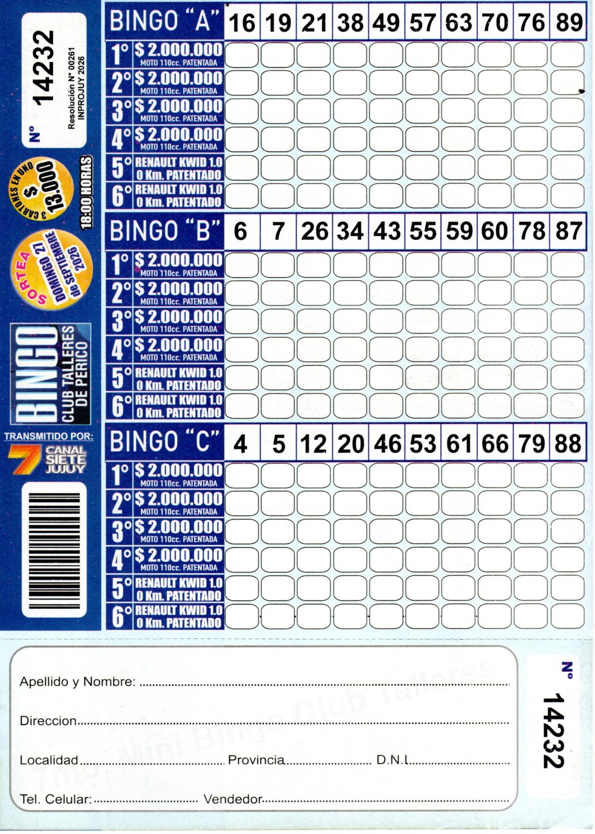 7 MINI Bingo TALLERES - Cartón 14232