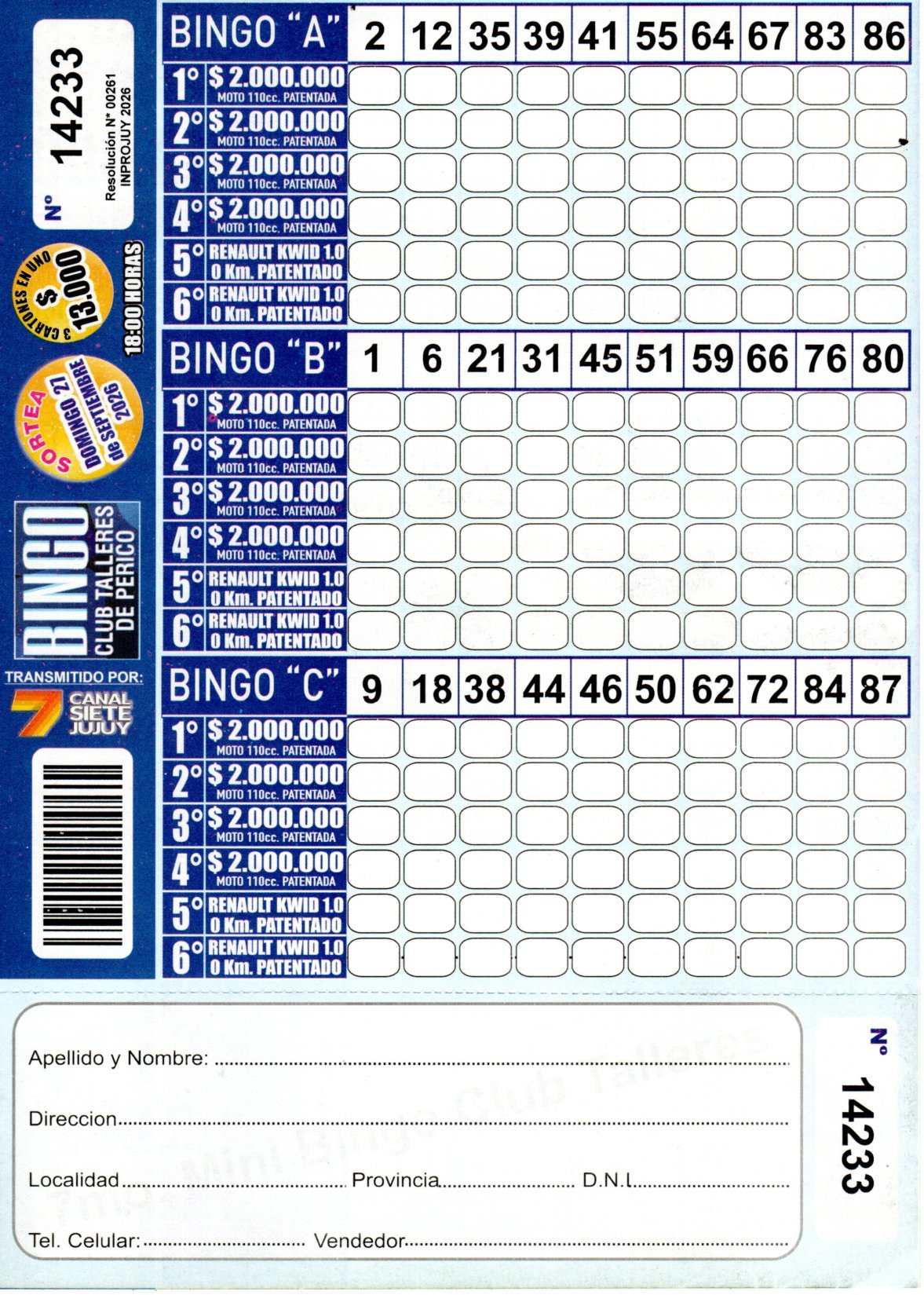 7 MINI Bingo TALLERES - Cartón 14233
