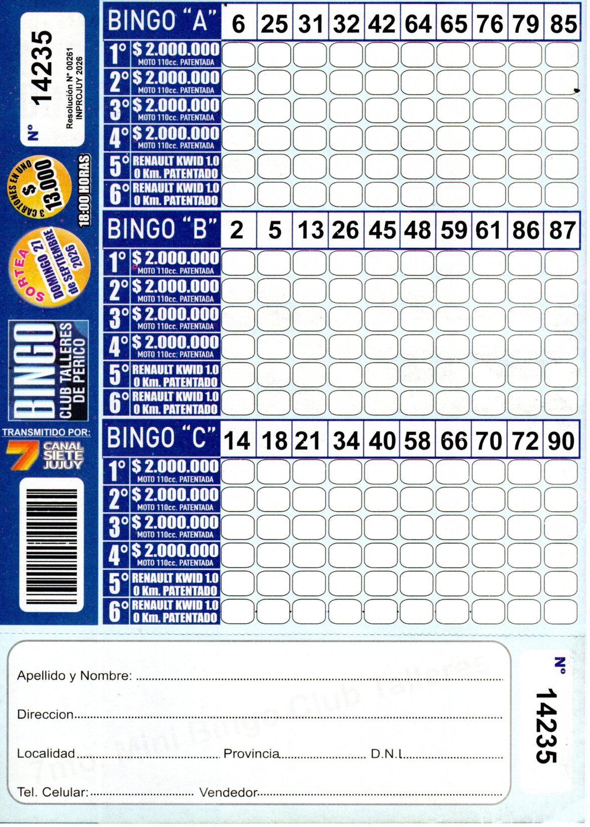 7 MINI Bingo TALLERES - Cartón 14235