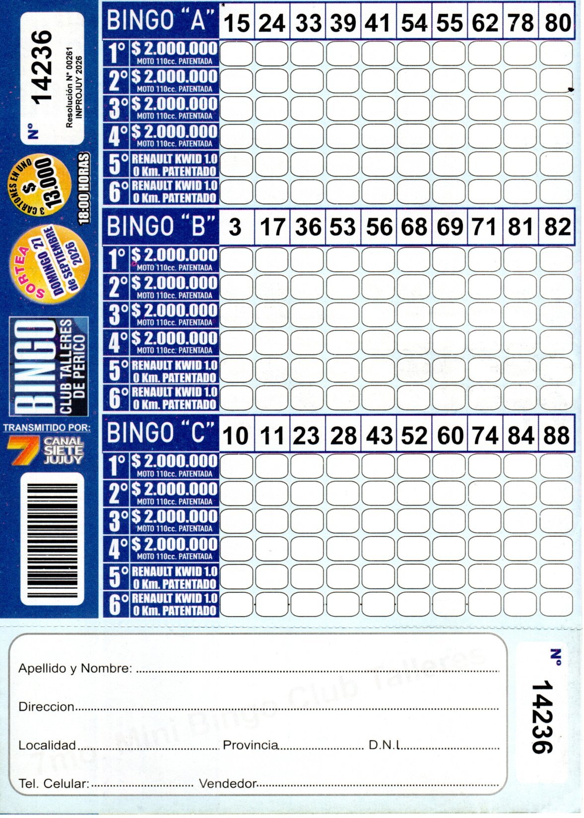 7 MINI Bingo TALLERES - Cartón 14236