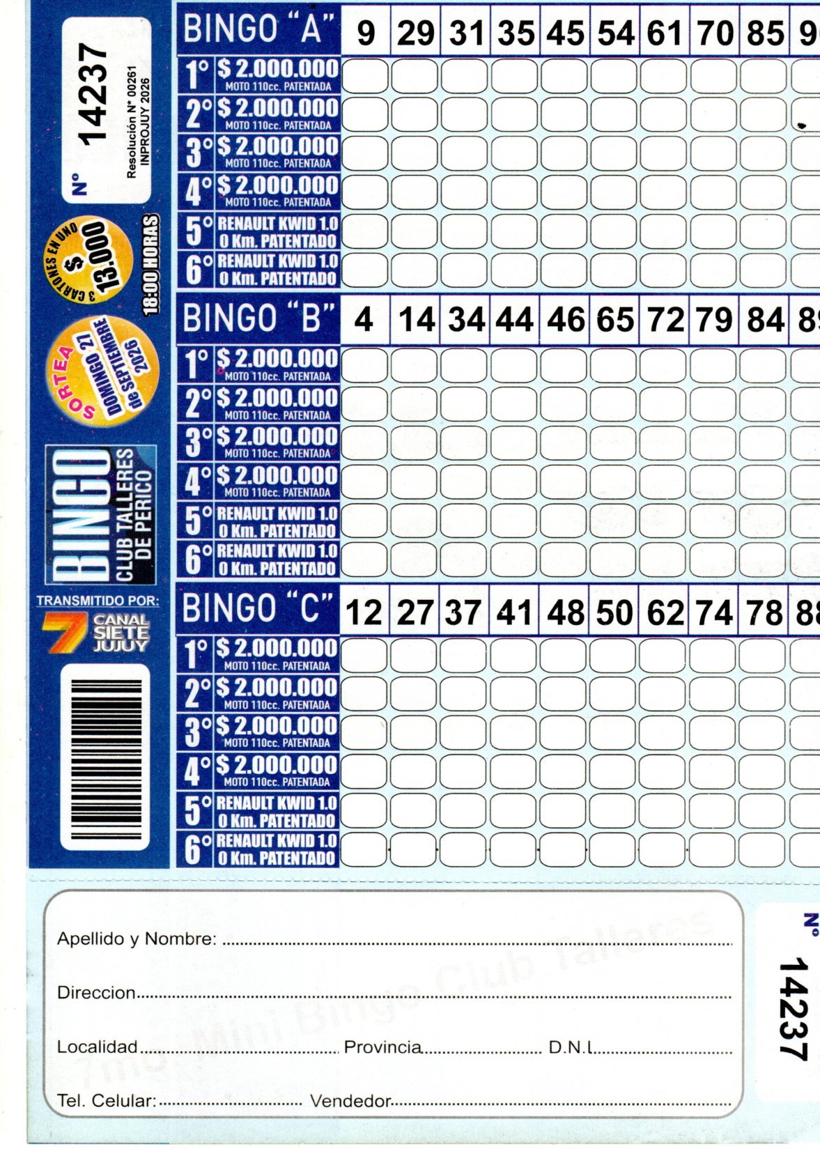 7 MINI Bingo TALLERES - Cartón 14237