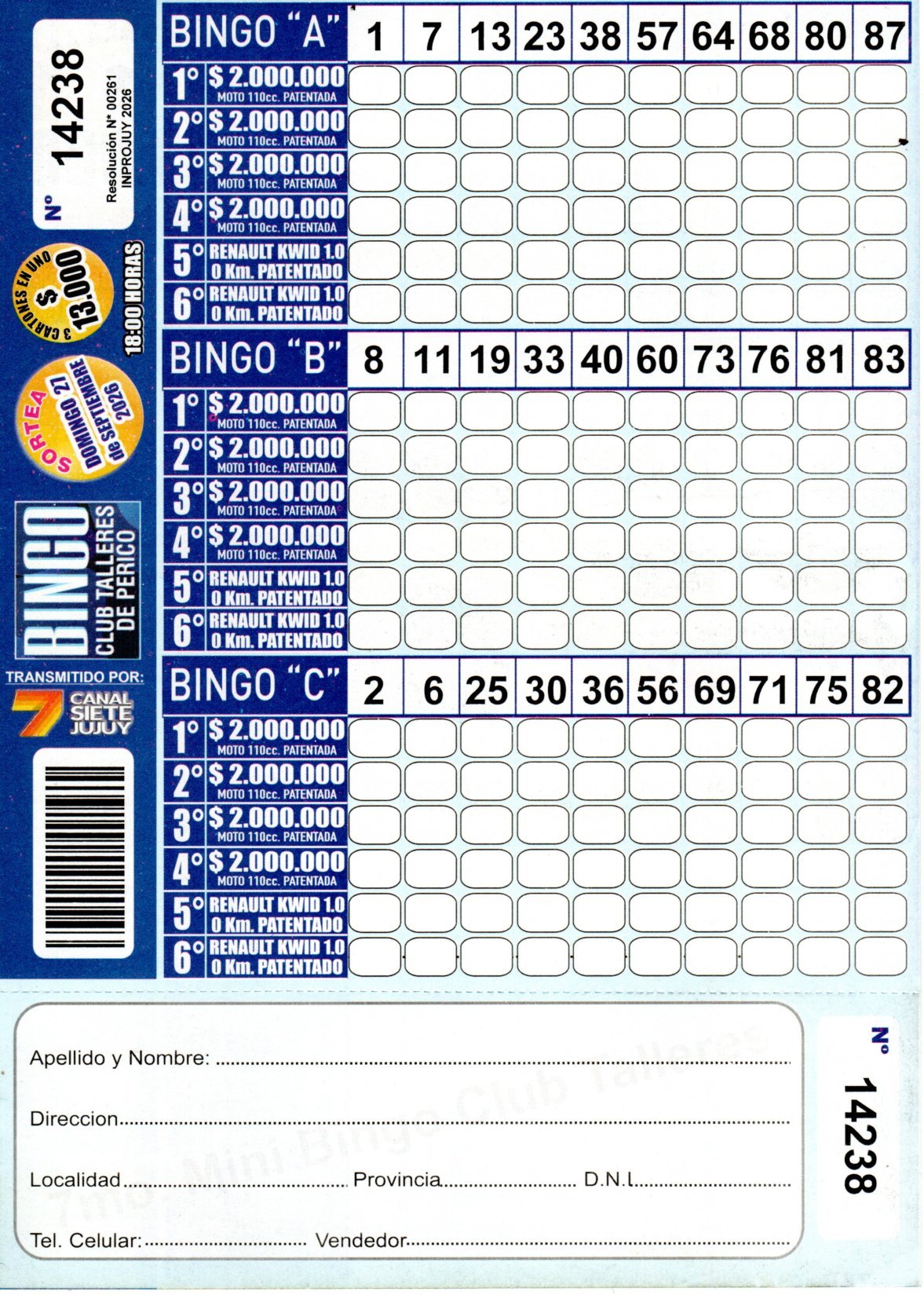 7 MINI Bingo TALLERES - Cartón 14238