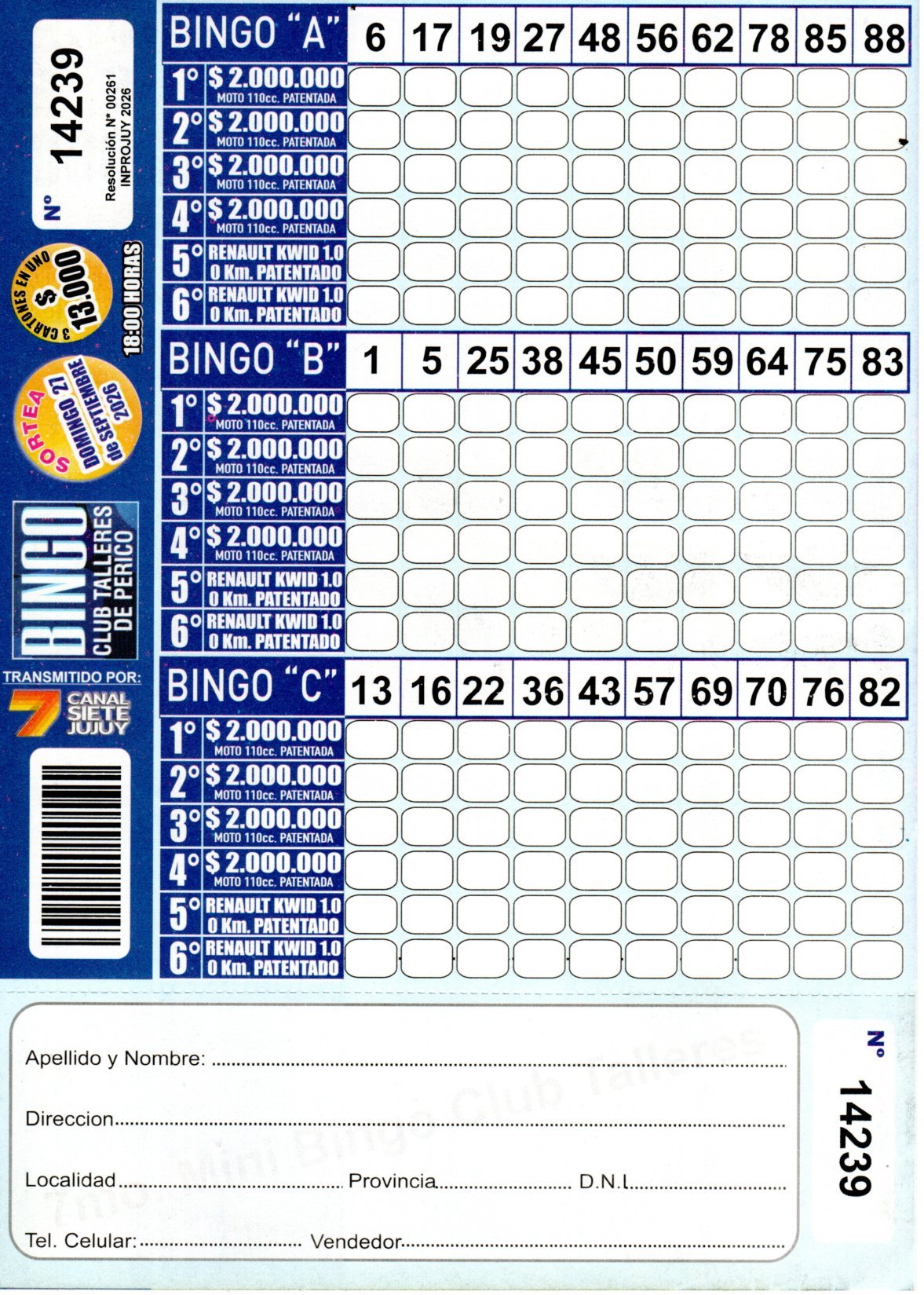 7 MINI Bingo TALLERES - Cartón 14239