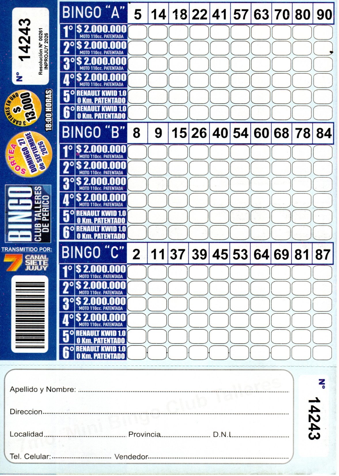 7 MINI Bingo TALLERES - Cartón 14243