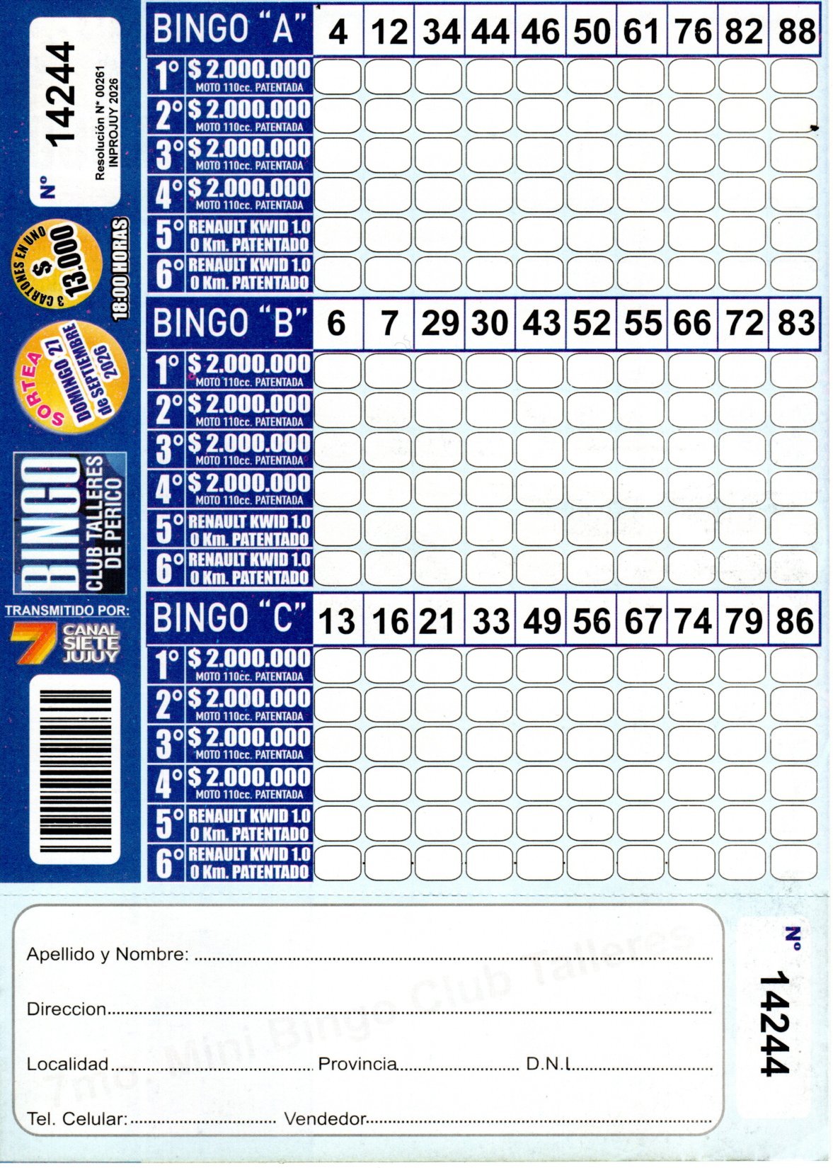 7 MINI Bingo TALLERES - Cartón 14244