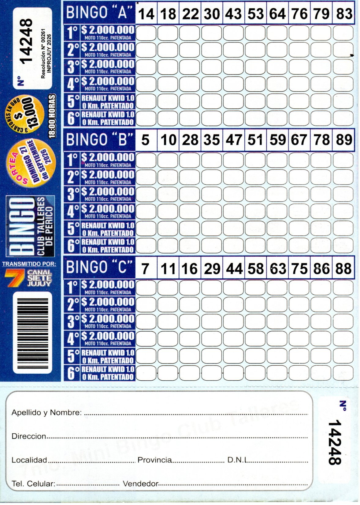 7 MINI Bingo TALLERES - Cartón 14248