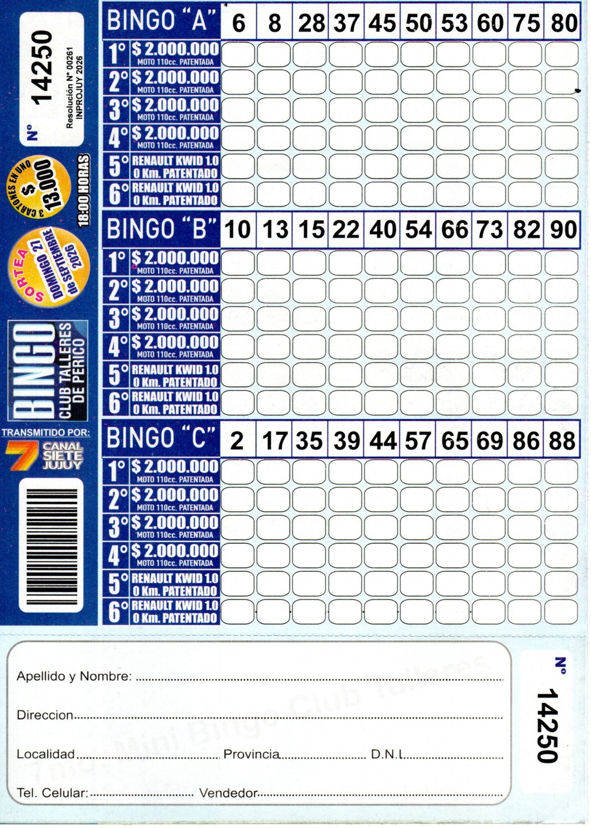 7 MINI Bingo TALLERES - Cartón 14250
