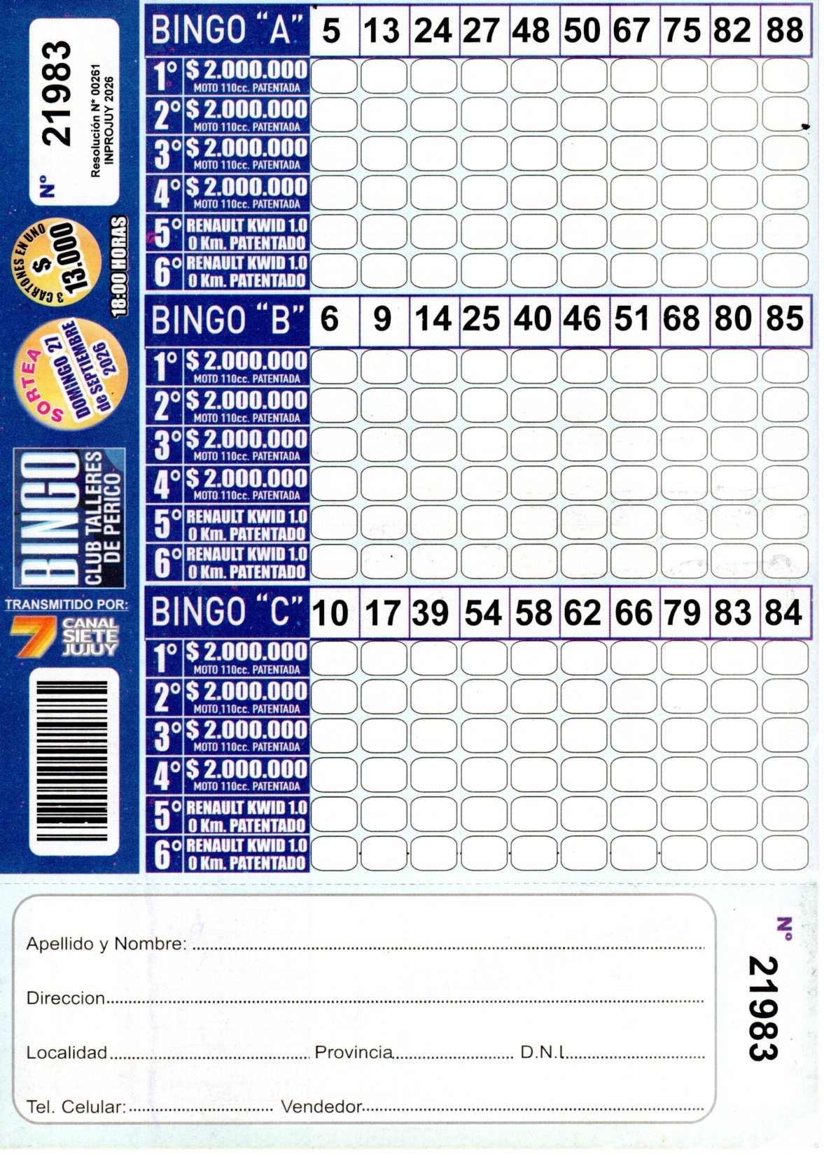 7 MINI Bingo TALLERES - Cartón 21983