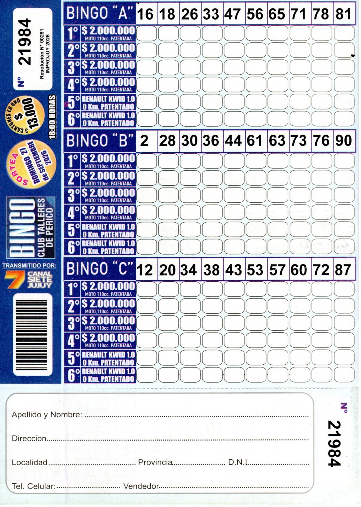 7 MINI Bingo TALLERES - Cartón 21984