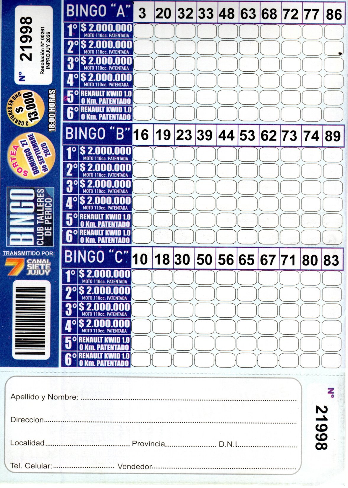 7 MINI Bingo TALLERES - Cartón 21998