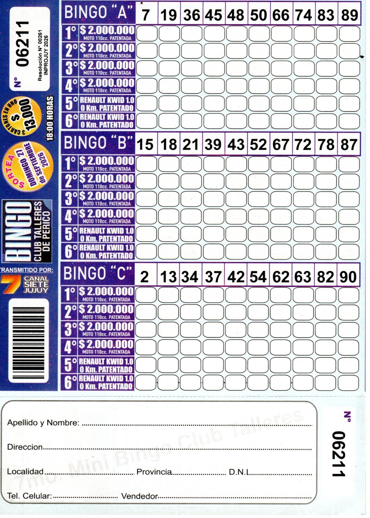 7 MINI Bingo TALLERES - Cartón 6211