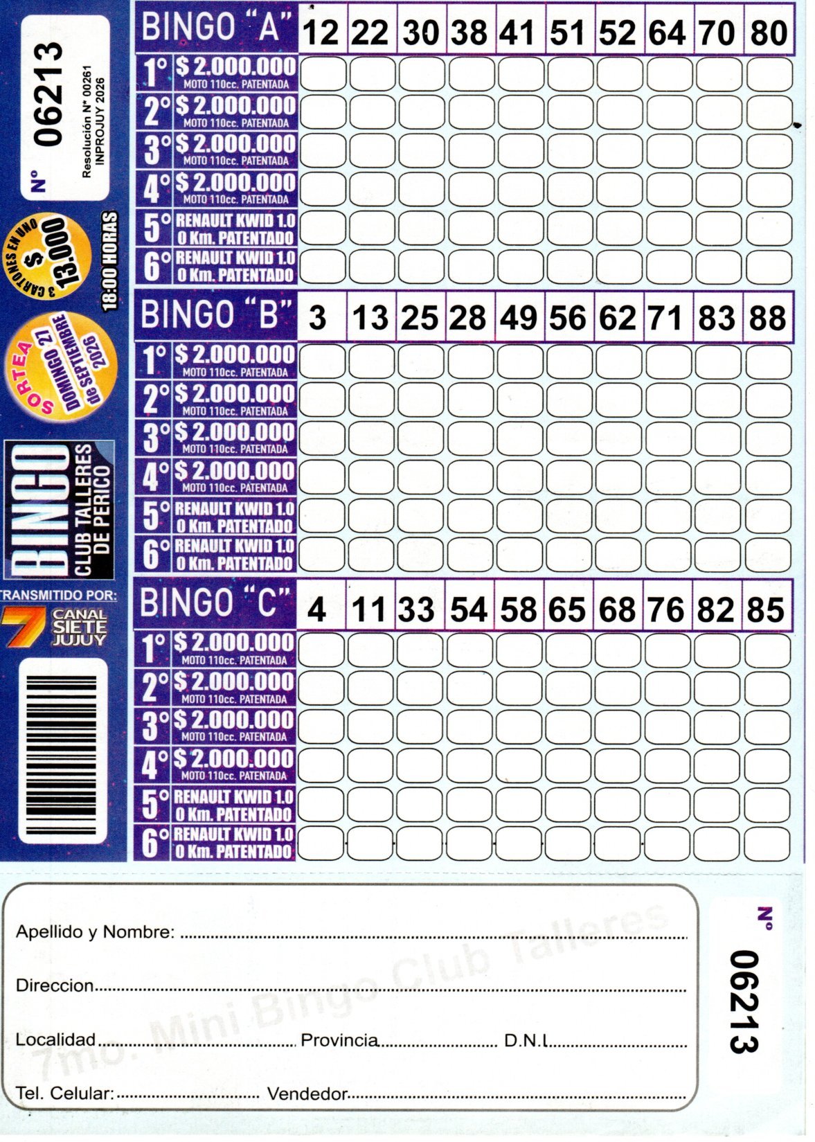 7 MINI Bingo TALLERES - Cartón 6213
