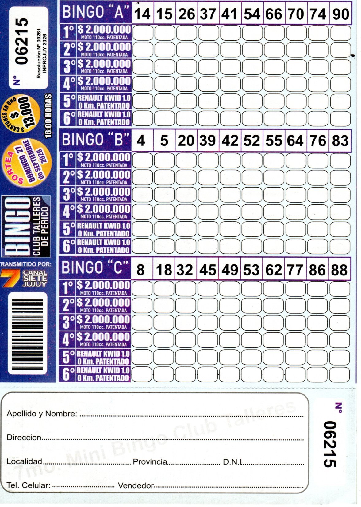 7 MINI Bingo TALLERES - Cartón 6215