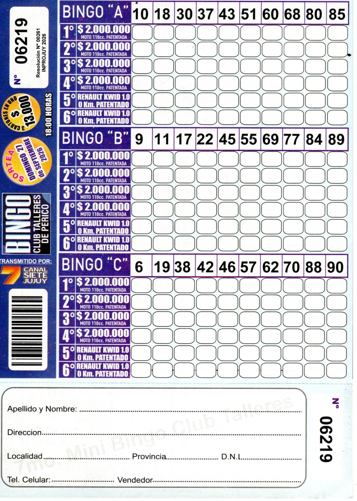 7 MINI Bingo TALLERES - Cartón 6219