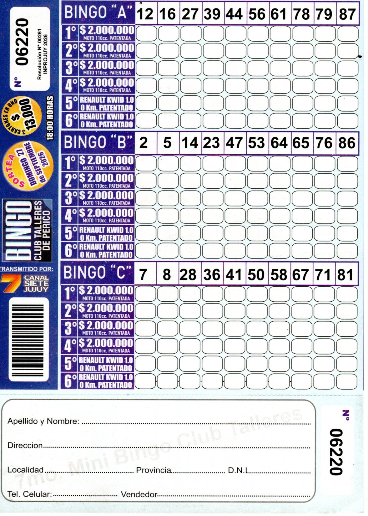 7 MINI Bingo TALLERES - Cartón 6220
