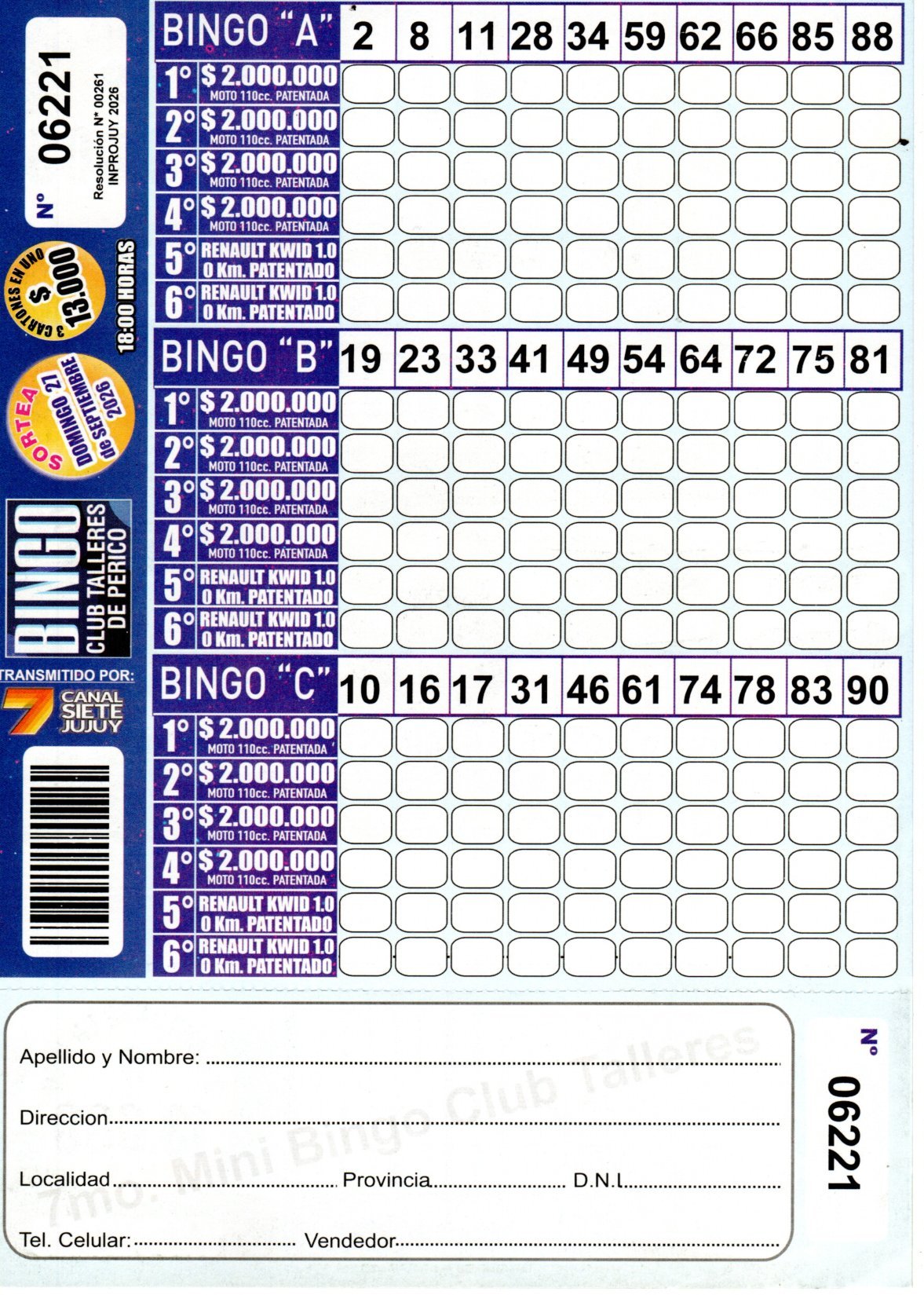 7 MINI Bingo TALLERES - Cartón 6221