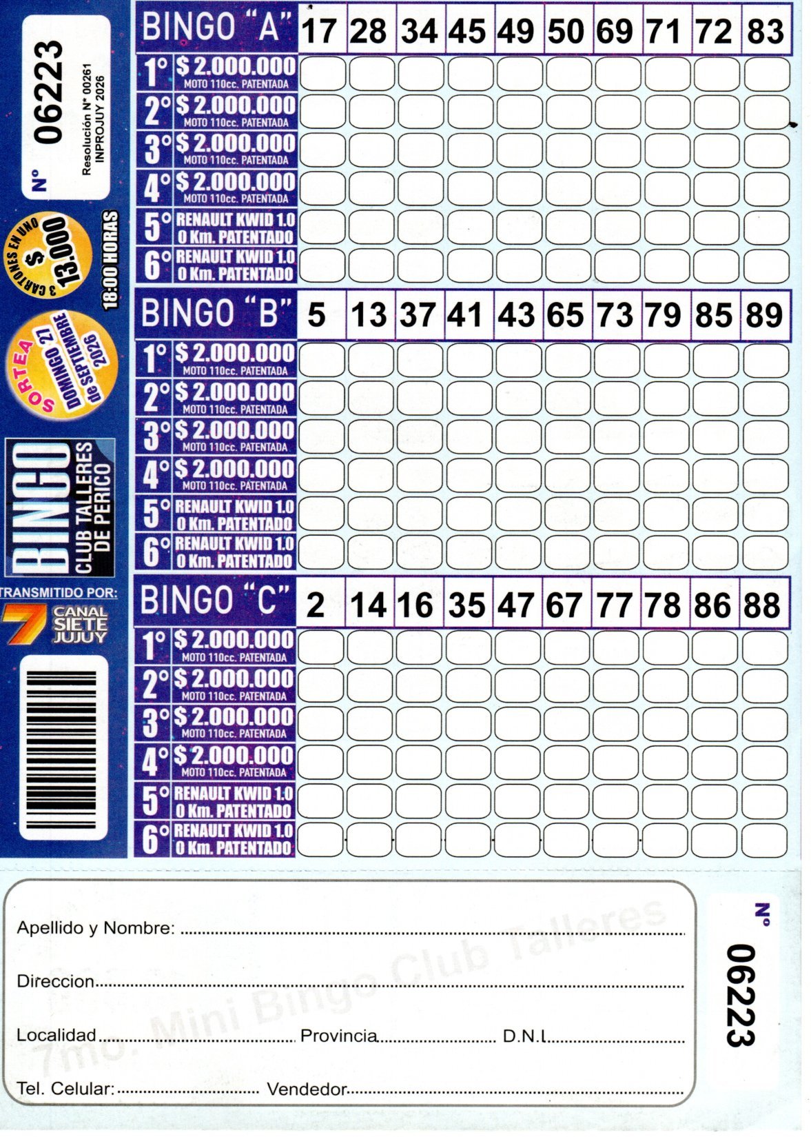 7 MINI Bingo TALLERES - Cartón 6223
